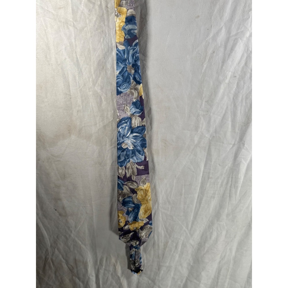 Ketch Classics Mens Floral Necktie Blue Yellow Purple Botanical Polyester Tie